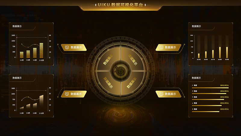 高端黑金色UI可视化数据大屏B端界面科技风样式分层素材PSD分层源文件1-UIKU